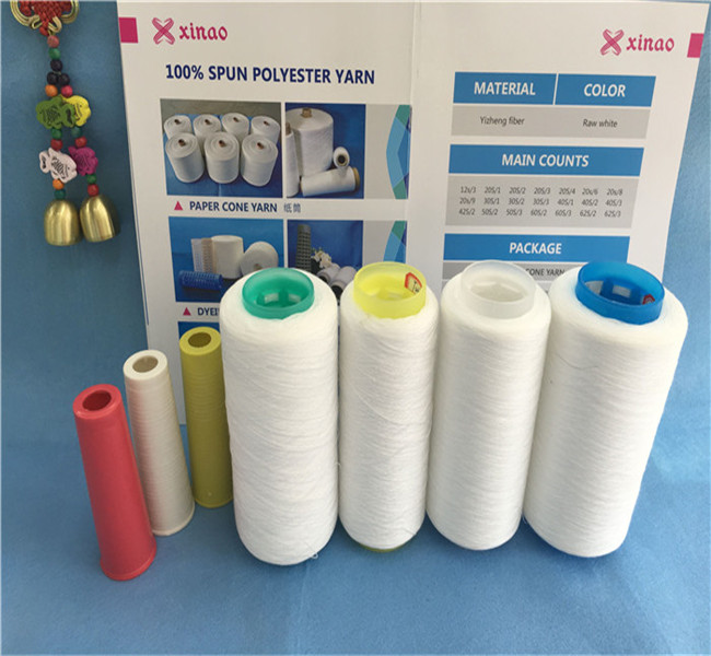Raw White Bright / Semi Dull Sewing Spun Polyester Yarn With ISO9001 Certification